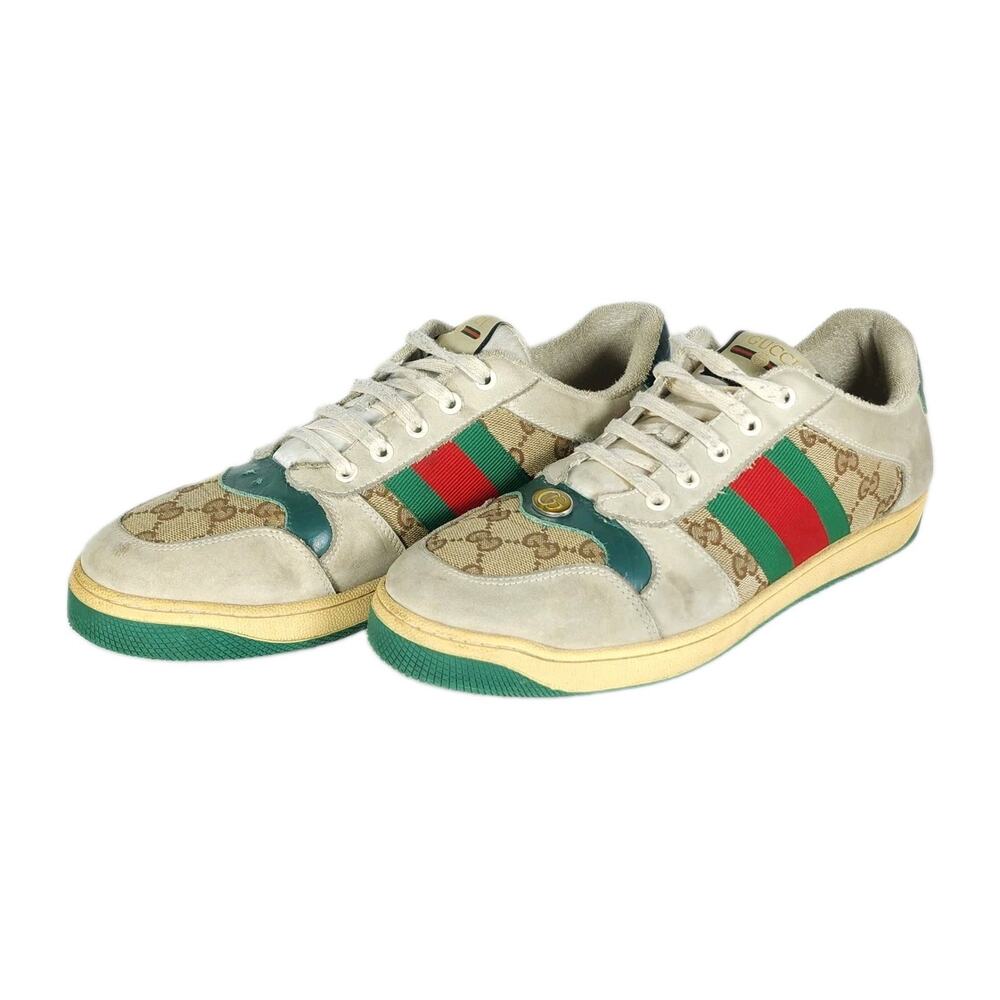 Gucci Screener GG Men's US11 Beige Canvas Leather Green Red Web LSneakers
